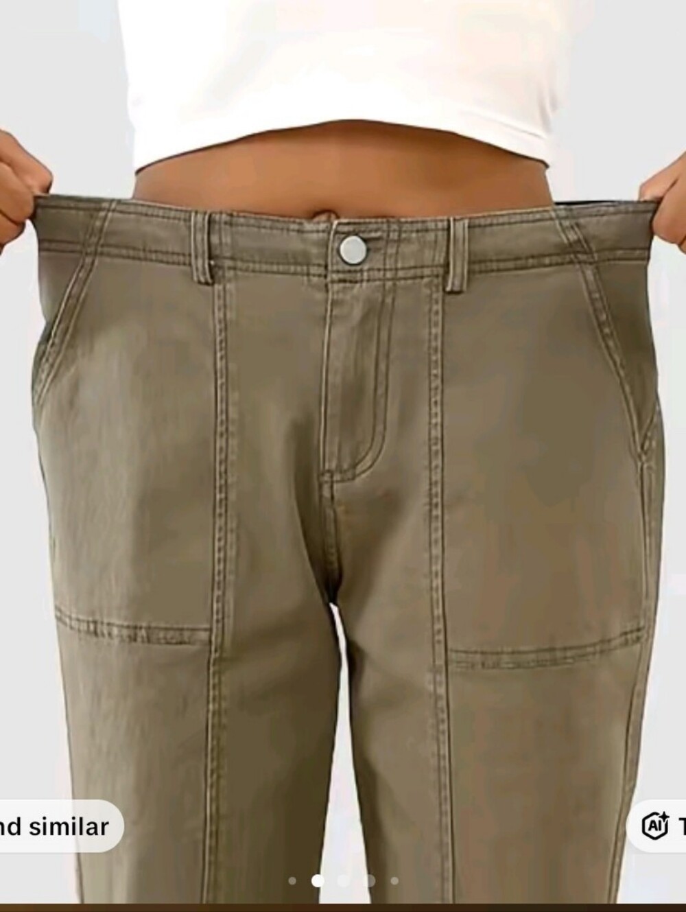 Flamingals Solid Stitch Detail Mid Waist Barrel Deep Pocket Crop Green NWT Large - Picture 3 of 11